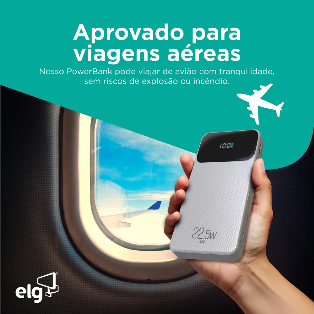 Imagem 4 de 5 do produto Power Bank Carregador Portátil, Display Indicador, 10200mah 22.5w, Turbo, Branco, Pb102wh, Elg