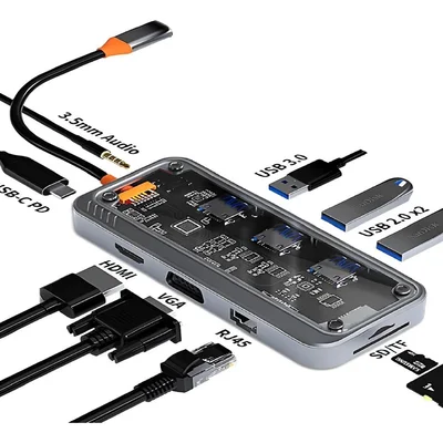 Adaptador Hub Multiportas10 Em 1 Multifuncional Usb-c 3.0 2.0 Ethernet HDMI Fire Phoenix Bk-c4