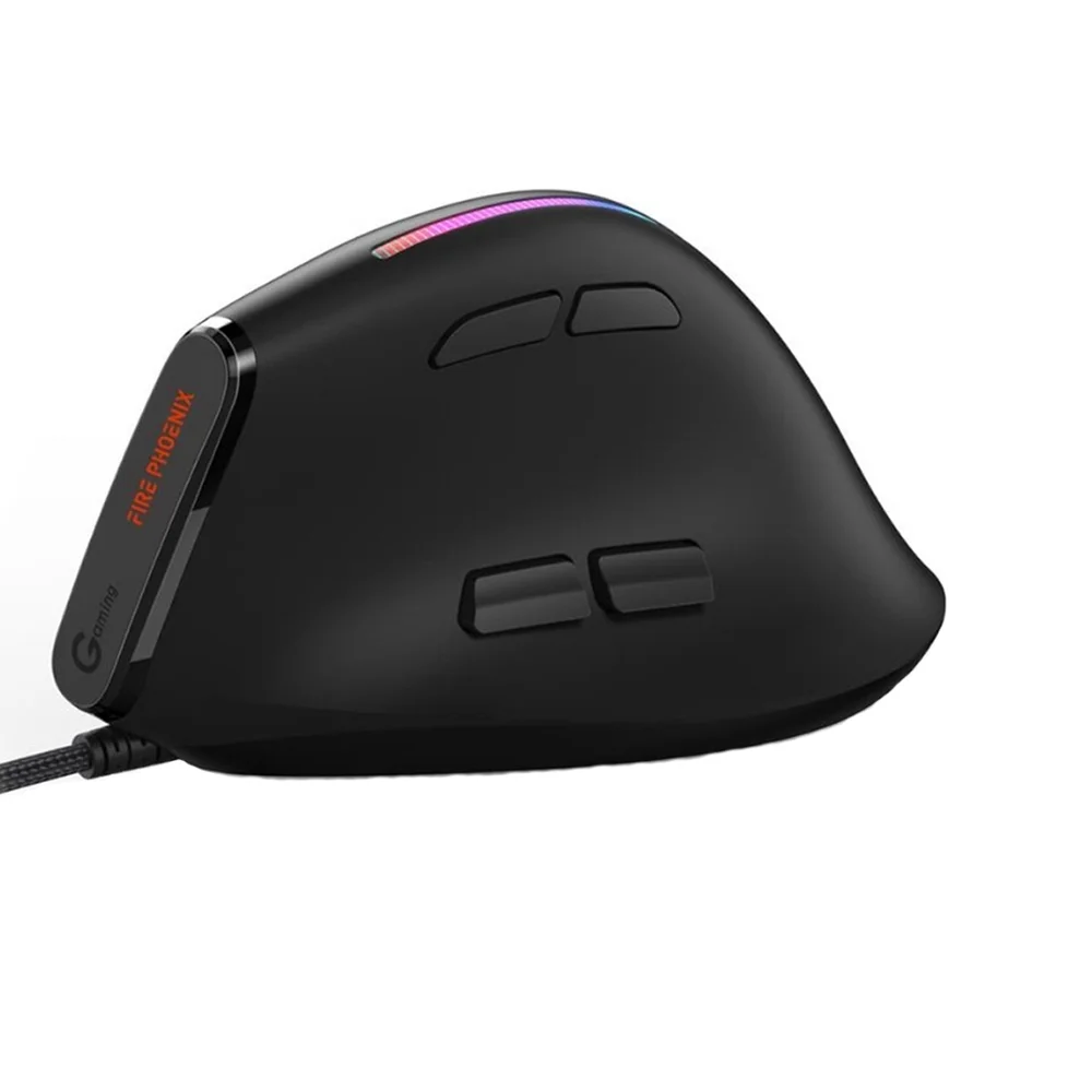 Mouse Optico Vertical Ergonomico Com Fio Usb Com LED 9 Botoes Dpi 12800 Fire Phoenix D7 Preto Mouse Optico Vertical Ergonomico Com Fio Usb Com LED 9 Botoes Dpi 12800 Fire Phoenix D7 Preto