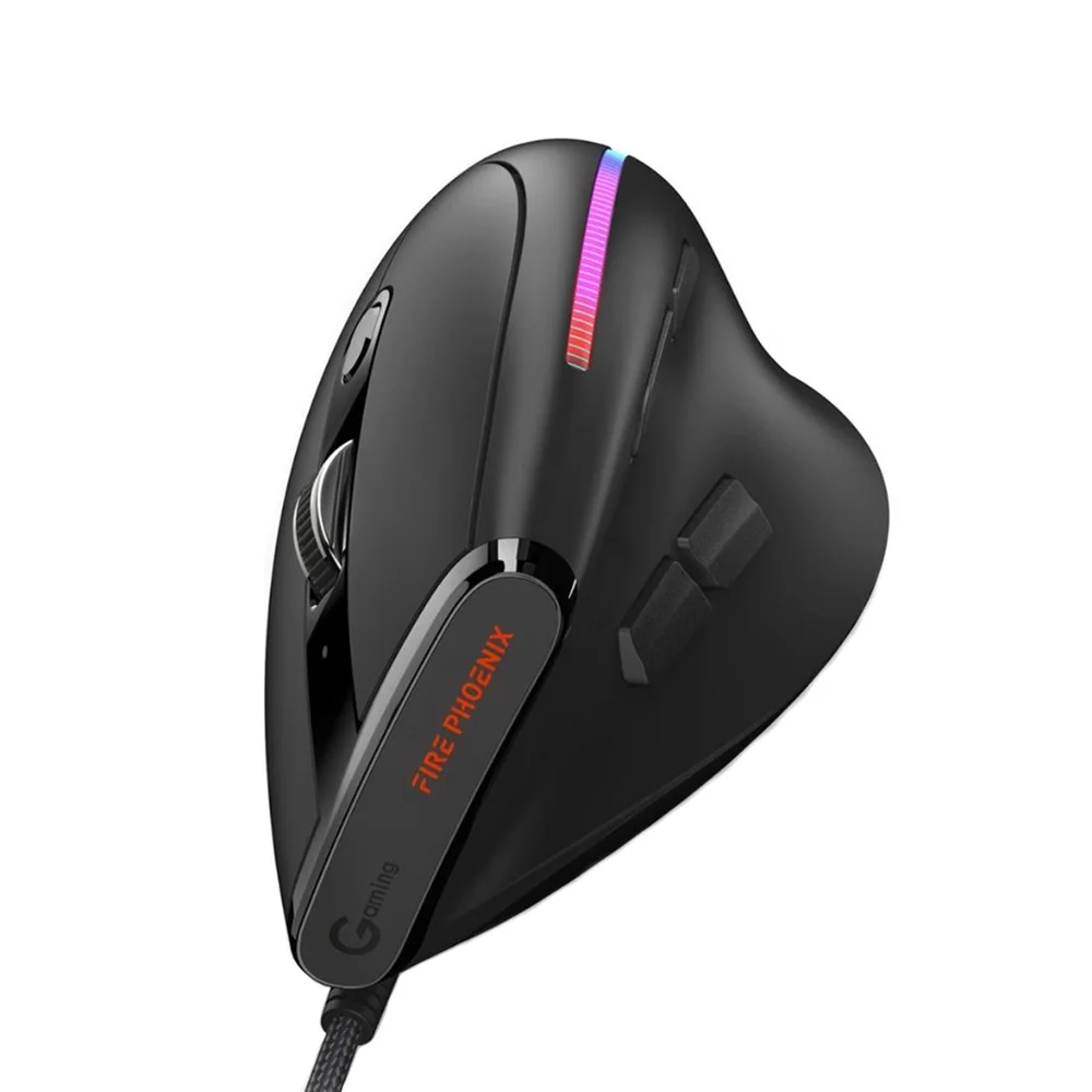 Mouse Optico Vertical Ergonomico Com Fio Usb Com LED 9 Botoes Dpi 12800 Fire Phoenix D7 Preto Mouse Optico Vertical Ergonomico Com Fio Usb Com LED 9 Botoes Dpi 12800 Fire Phoenix D7 Preto