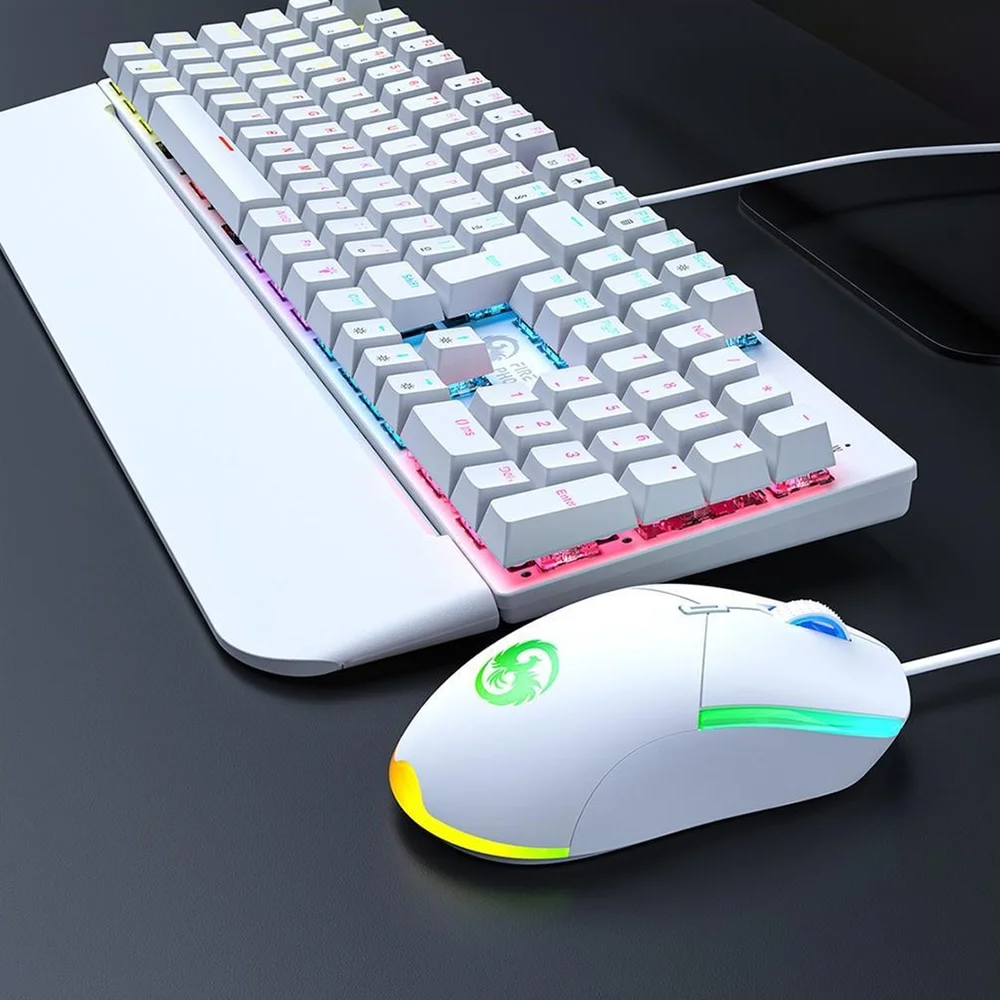 Imagem 4 de 5 do produto Kit Teclado E Mouse Mecânico Gamer Abnt2 LED RGB Switch Blue Usb 3200 Dpi Computador PC Fire Phoenix Bk-03 Branco