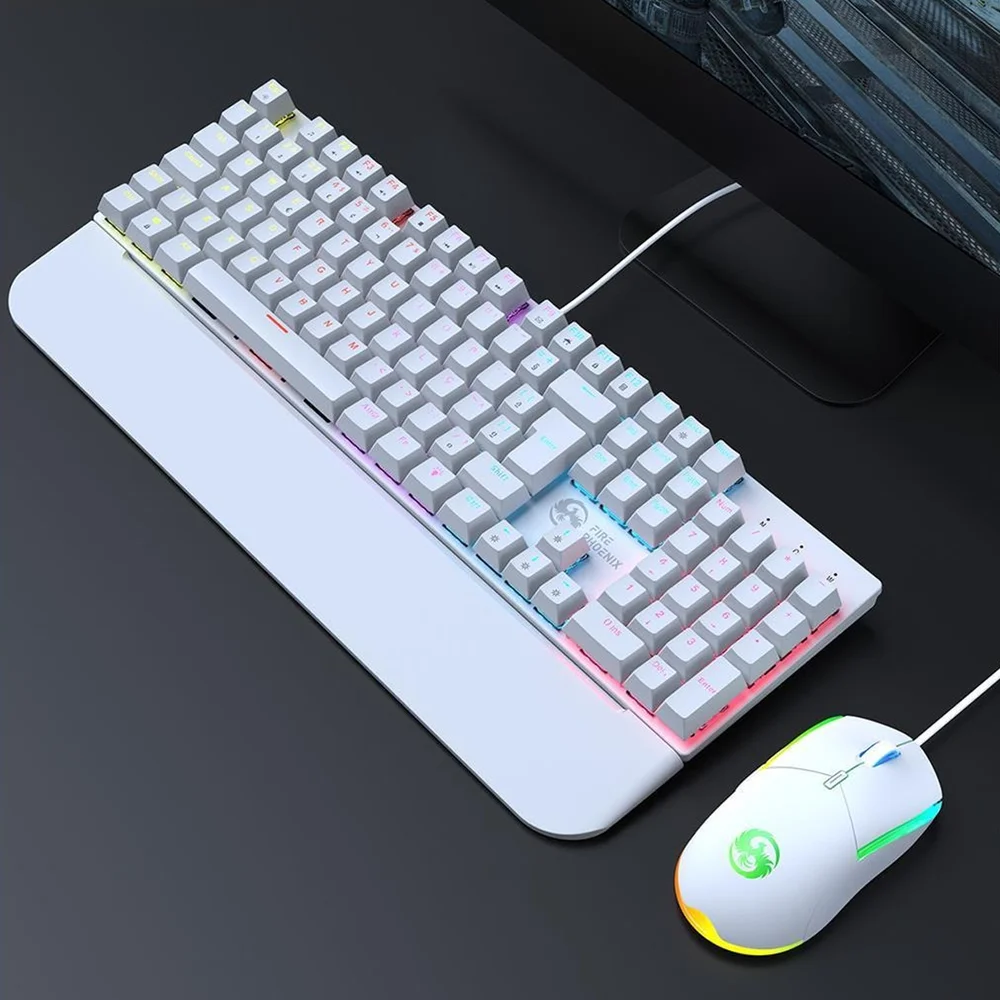 Imagem 5 de 5 do produto Kit Teclado E Mouse Mecânico Gamer Abnt2 LED RGB Switch Blue Usb 3200 Dpi Computador PC Fire Phoenix Bk-03 Branco