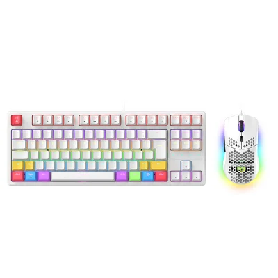 Kit Teclado + Mouse Mecanico Abnt2 Gamer LED RGB Switch Blue Fire Phoenix Bk05 Branco