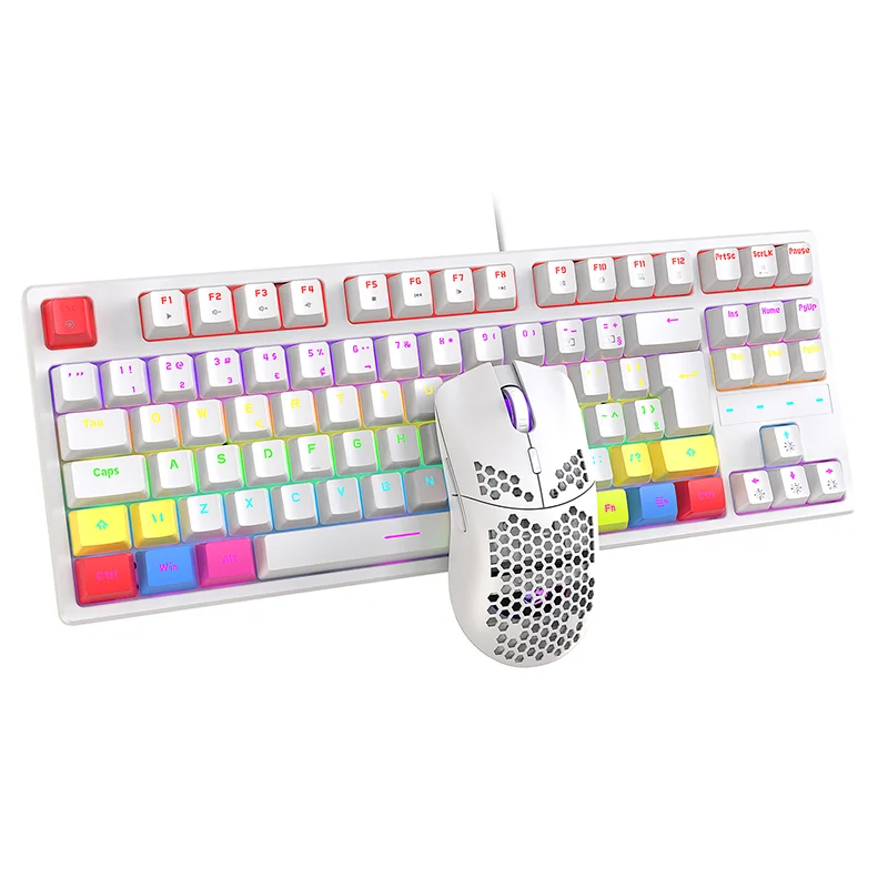 Imagem 3 de 4 do produto Kit Teclado + Mouse Mecanico Abnt2 Gamer LED RGB Switch Blue Fire Phoenix Bk05 Branco