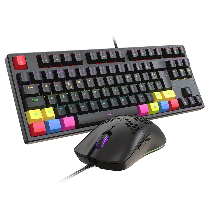 Imagem 2 de 4 do produto Kit Teclado + Mouse Mecanico Abnt2 Gamer LED RGB Switch Blue Fire Phoenix Bk05 Preto