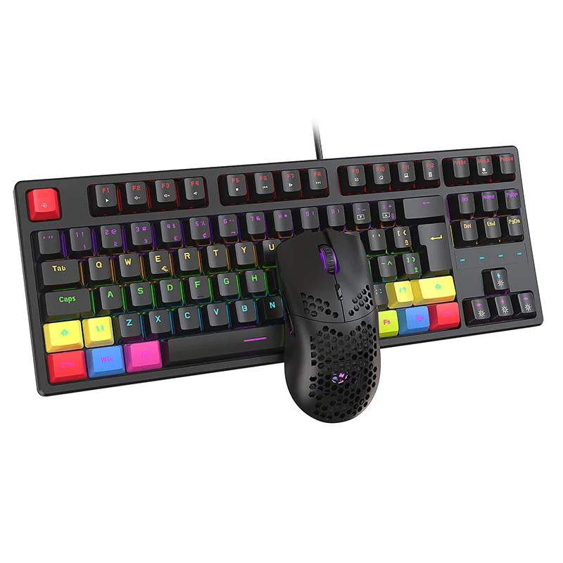 Imagem 3 de 4 do produto Kit Teclado + Mouse Mecanico Abnt2 Gamer LED RGB Switch Blue Fire Phoenix Bk05 Preto