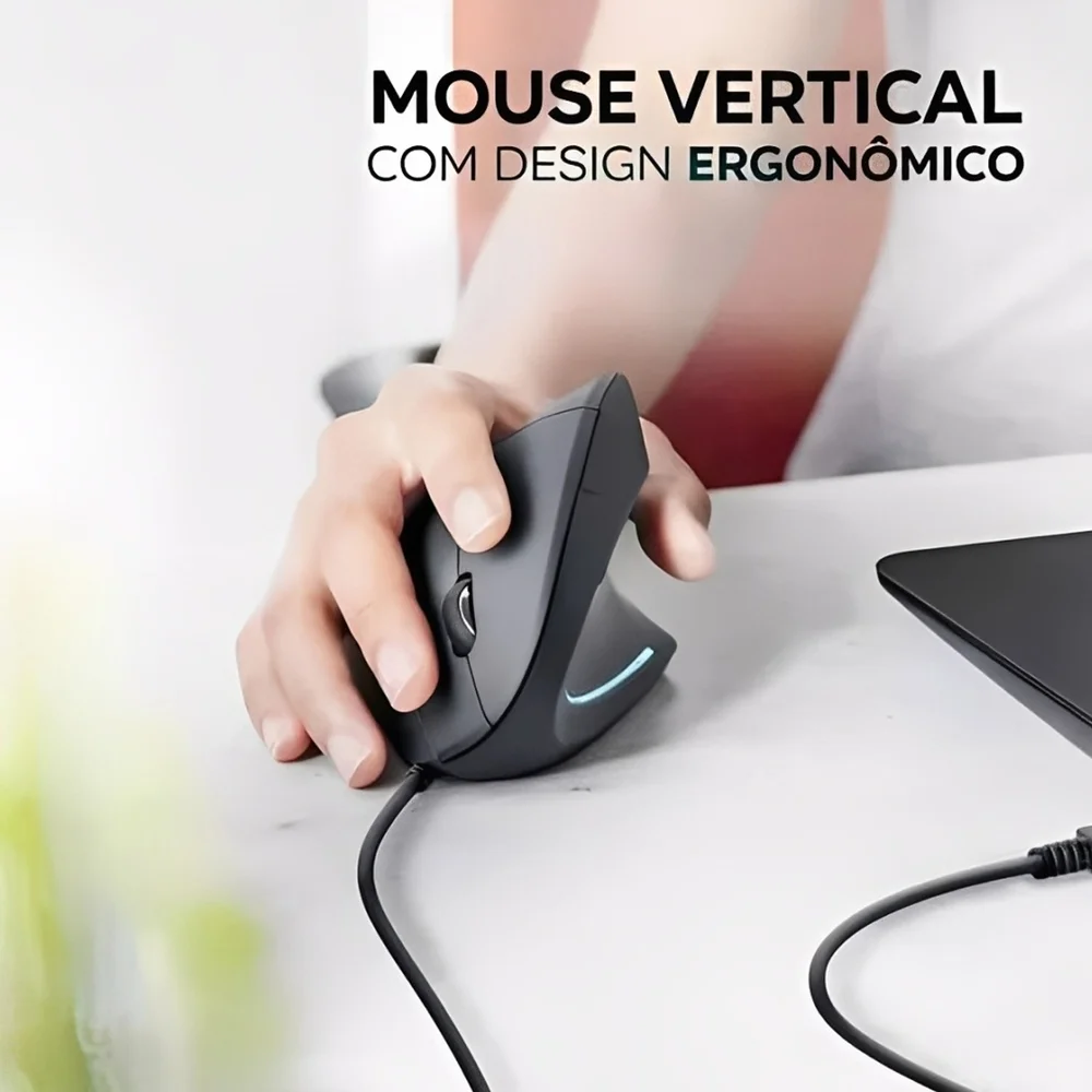 Imagem 2 de 4 do produto Mouse Vertical Verto Ergonomico Luz LED Usb Com Fio 3600 Dpi Fire Phoenix Preto D5