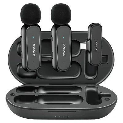 Microfone Lapela Duplo Sem Fio Profissional Tipo C Celular Preto