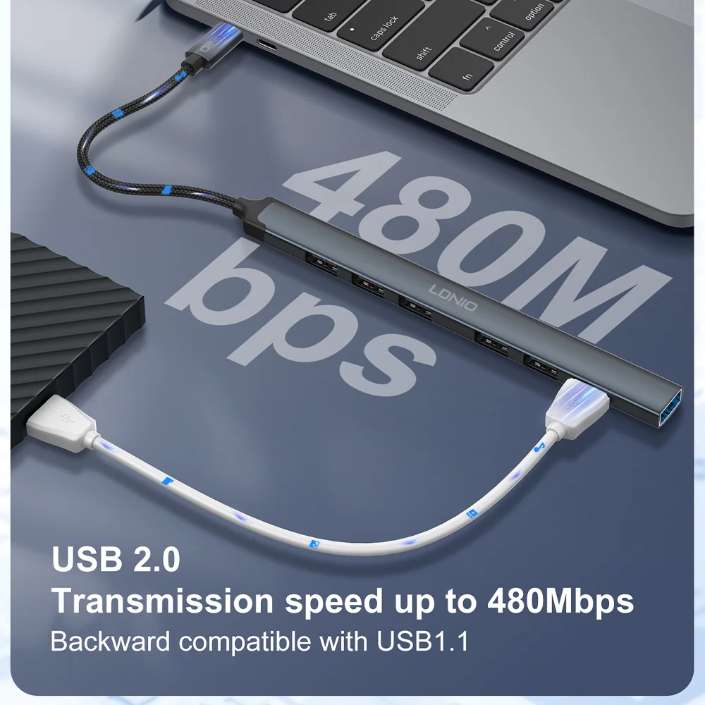 Imagem 2 de 5 do produto Hub Usb-c Ldnio 7 Em 1 Portas Usb 3.0/2.0 Para Notebook
