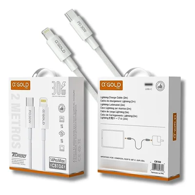 Cabo Lightining Agold Turbo 30w Pd30w Cb104 2 Metros Branco