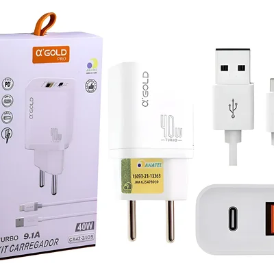Fonte Agold C/ Cabo Tipo C - Entrada Usb + Tipo C Ca42-3