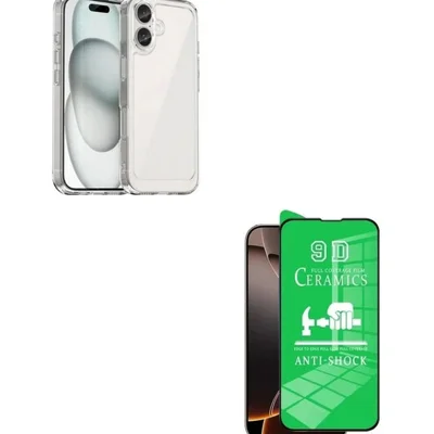 Película Cerâmica Flexível + Capa Tpu Para Iphone 16 Plus