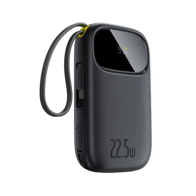 Powerbank Turbo Baseus Fc31 Qpow 3 Com Display Digital E Cabo Embutido 22.5w 20000mah Preto