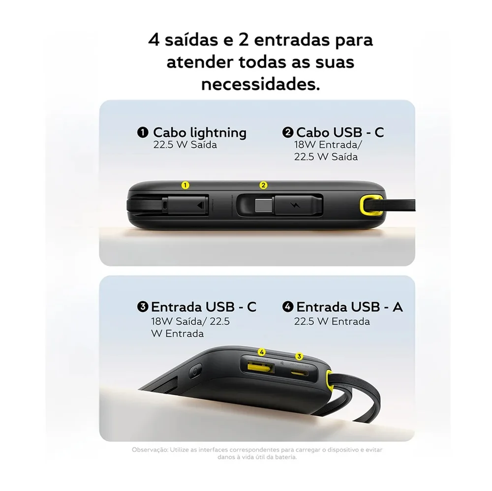 Imagem 2 de 5 do produto Powerbank Turbo Baseus Fc31 Qpow 3 Com Display Digital E Cabo Embutido 22.5w 20000mah Preto
