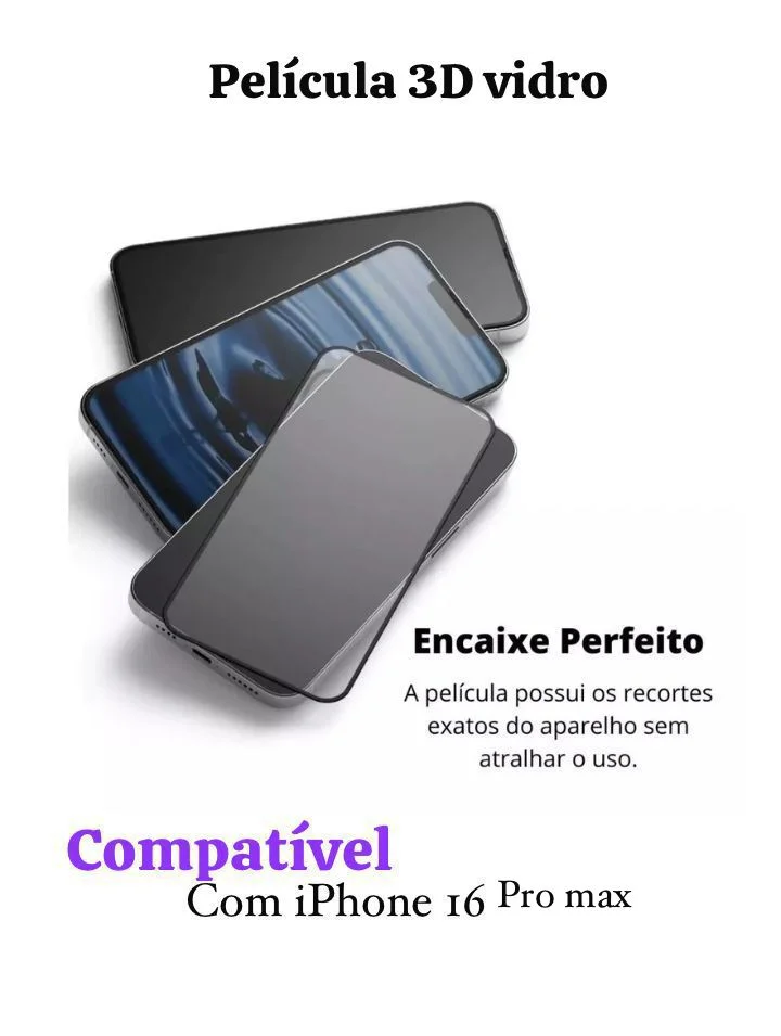 Imagem 5 de 5 do produto 2un Película Protetora 3d Vidro + Capa Anti Choque Tpu Para Iphone 16 Pro Max
