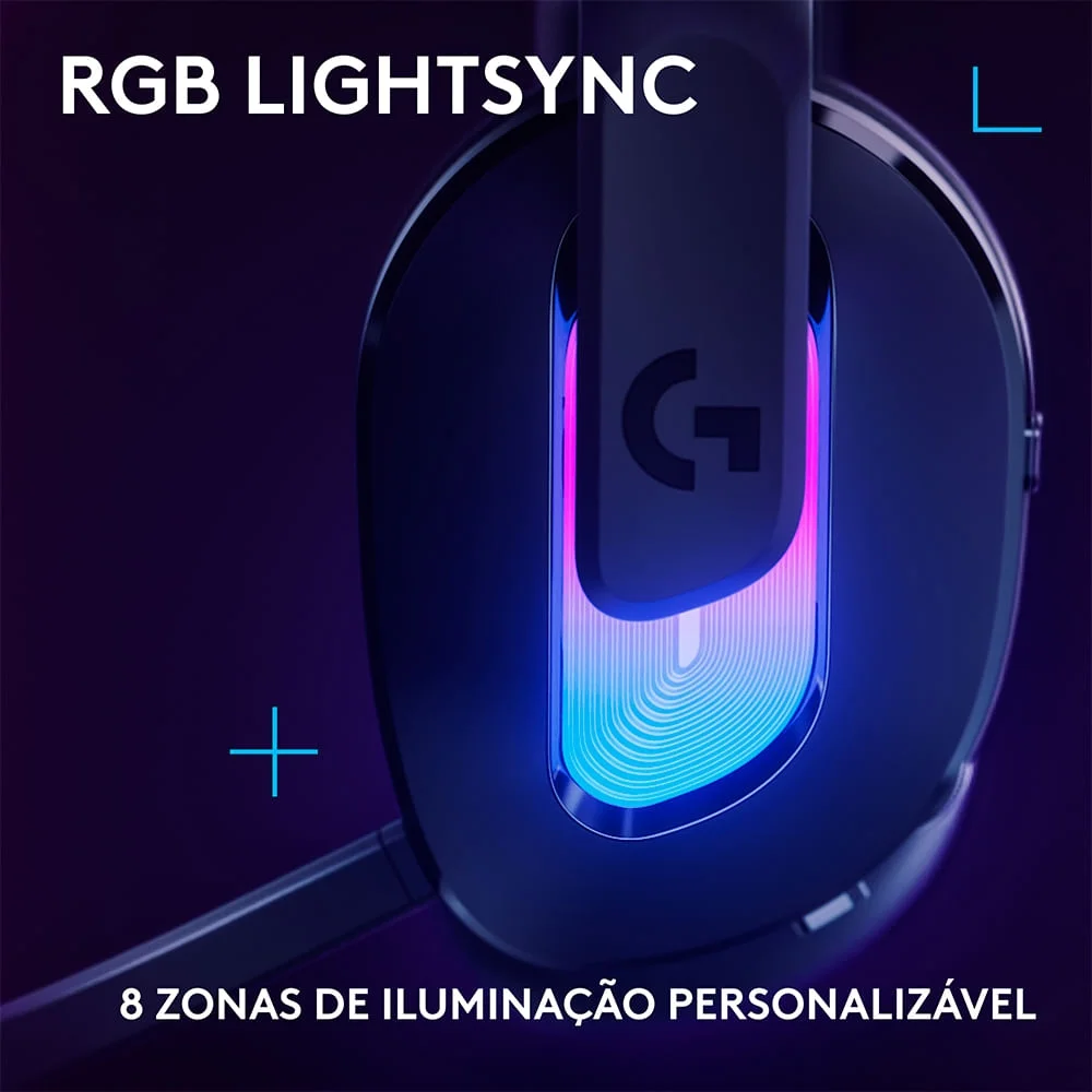 Imagem 2 de 5 do produto Headset Gamer Sem Fio G522 Lightspeed RGB Lightsync Preto - Logitech - 981-001543 N/a