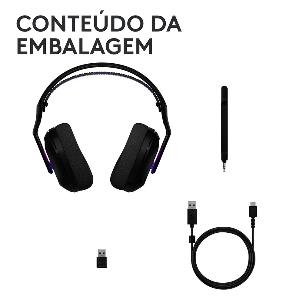 Imagem 3 de 5 do produto Headset Gamer Sem Fio G522 Lightspeed RGB Lightsync Preto - Logitech - 981-001543 N/a