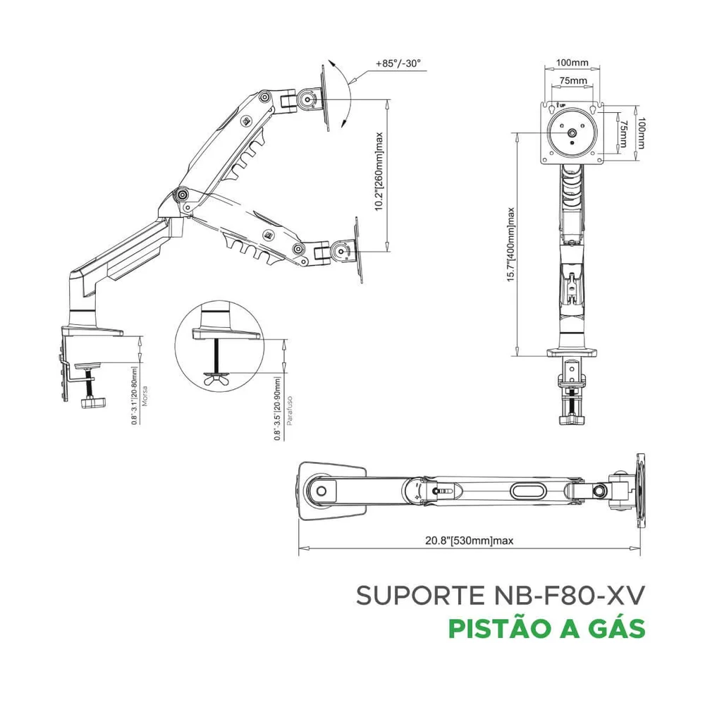 Imagem 3 de 5 do produto Suporte North Bayou Nb F80 Mesa P/ Tv/monitor 17 A 30" - Cinza