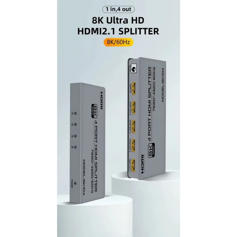 Imagem 3 de 5 do produto Splitter HDMI 1x4 8k Ultra Hd Divisor De Sinal Hub 2k 4k 8k