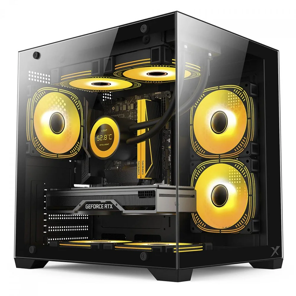 Gabinete Gamer Brx Xtreme Glacier, Mini Tower, Lateral E Frontal De Vidro, Com 3 Fans, Preto, R41b