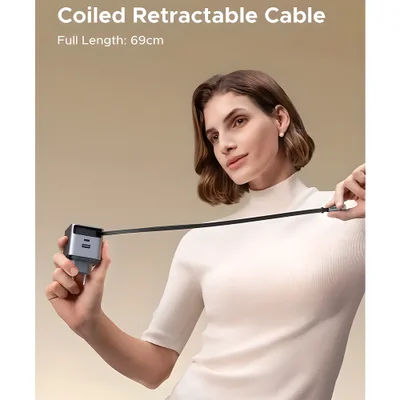 Carregador Ugreen 45w Usb-c Gan 2 Portas Cabo Usb C Retrátil — foto 3