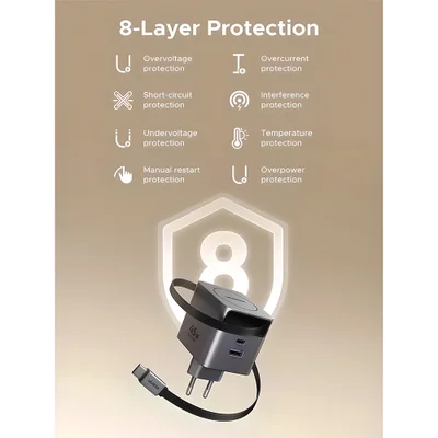 Carregador Ugreen 45w Usb-c Gan 2 Portas Cabo Usb C Retrátil — foto 4