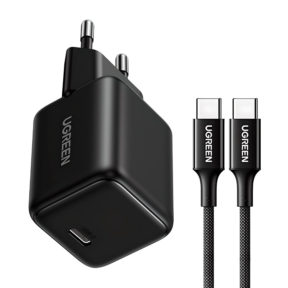 Carregador Ugreen Usb C 30w Gan Pd Pps Cabo 1 Metro Preto