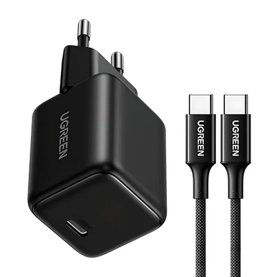 Carregador Ugreen Usb C 30w Gan Pd Pps Cabo 1 Metro Preto