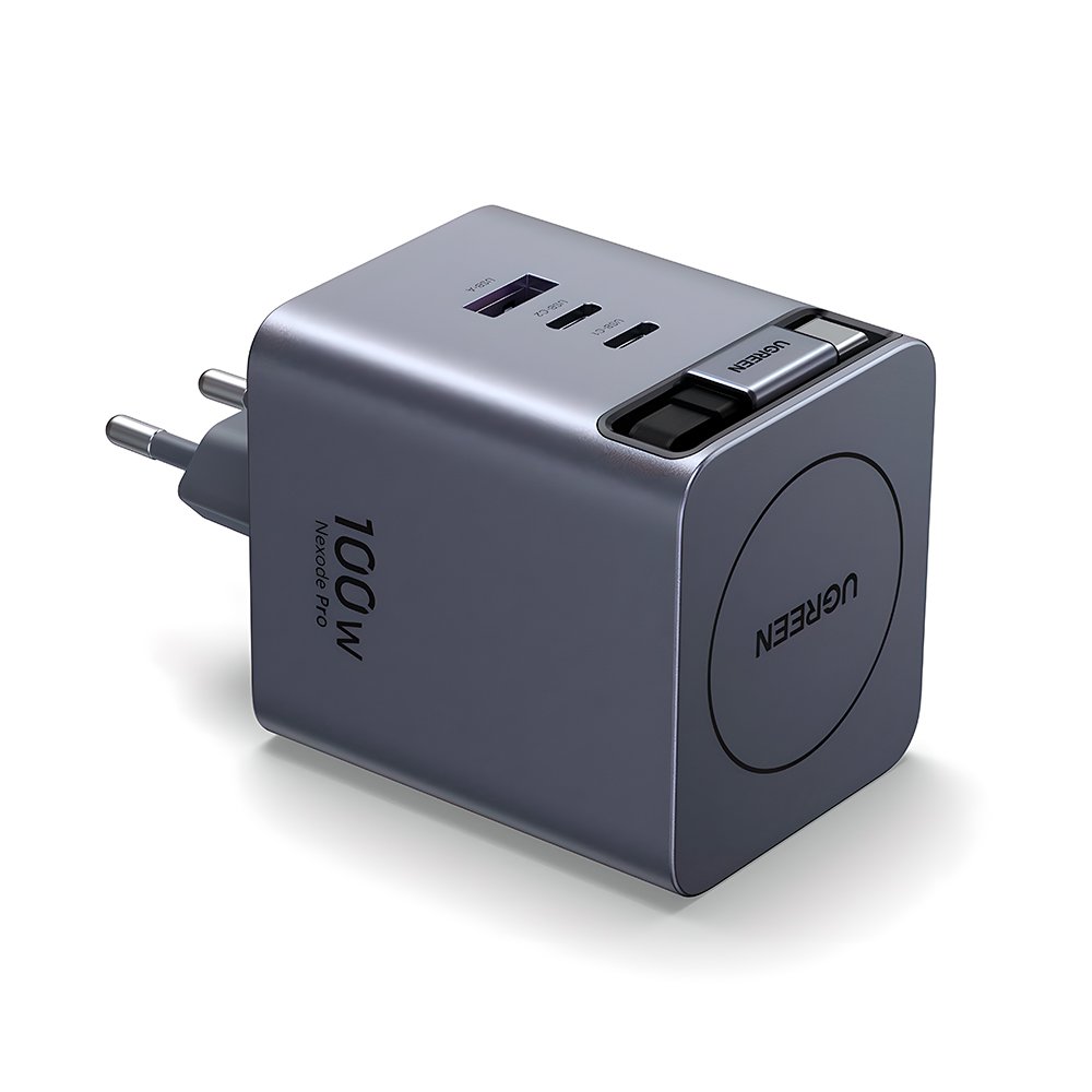 Carregador Ugreen Gan 100w Porta Usb-a/c Cabo Usb-c Retrátil