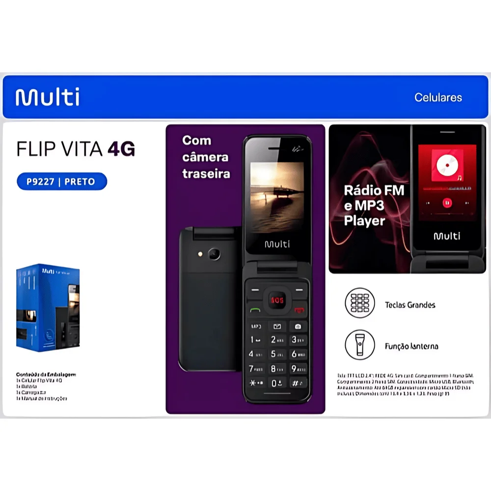 Imagem 4 de 4 do produto Celular 4g Flip Multilaser Dual Chip Ideal Para Idosos
