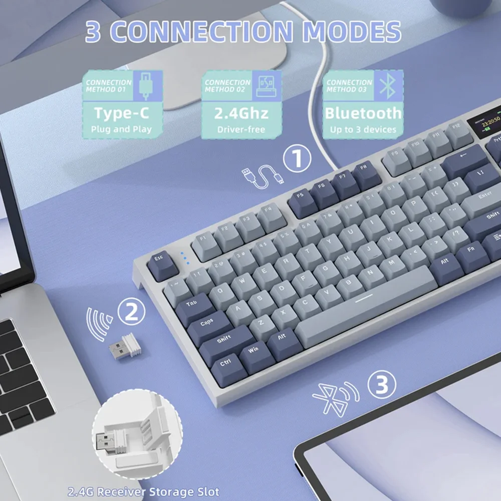 Imagem 2 de 5 do produto Teclado Mecânico Gamer Bluetooth Tri Mode 2.4g Attack Shark Com Tela K86RGB Lavanda