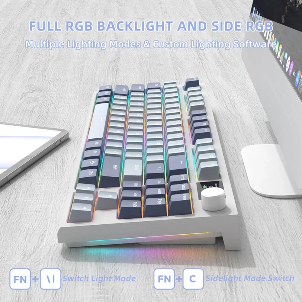 Imagem 3 de 5 do produto Teclado Mecânico Gamer Bluetooth Tri Mode 2.4g Attack Shark Com Tela K86RGB Lavanda