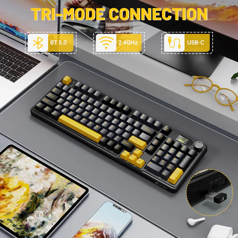 Imagem 2 de 5 do produto Teclado Mecânico Gamer Attack Shark Tri Mode Bluetooth 2.4g Com Tela X98pro Star Black