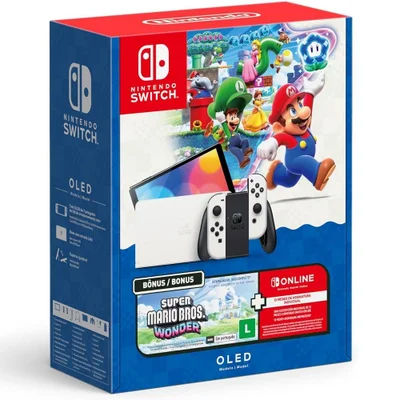 Console Nintendo Switch OLED Com Joy-con Branco + Mario Wonder + 3 Meses De Assinatura