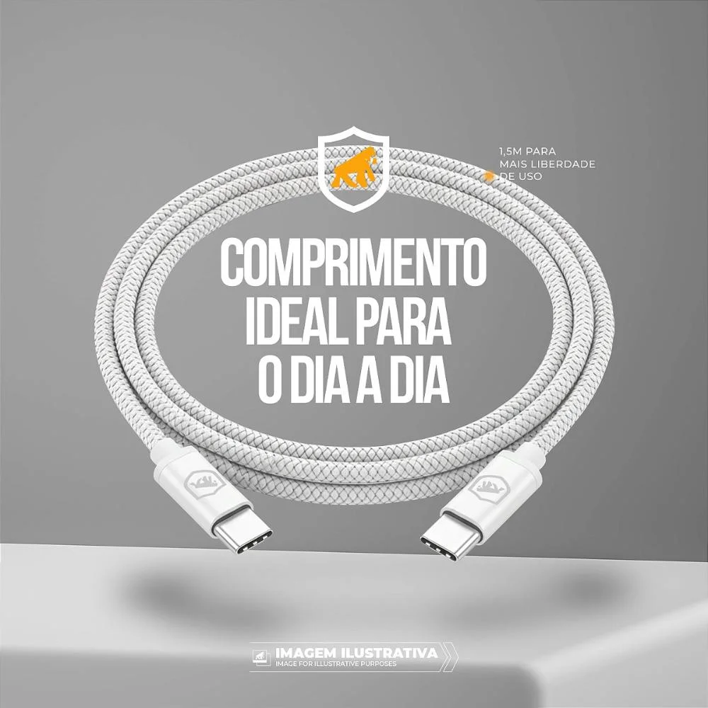 Imagem 2 de 5 do produto Cabo Symetric - Branco - Tipo C / Tipo C - 1,5m - Gshield
