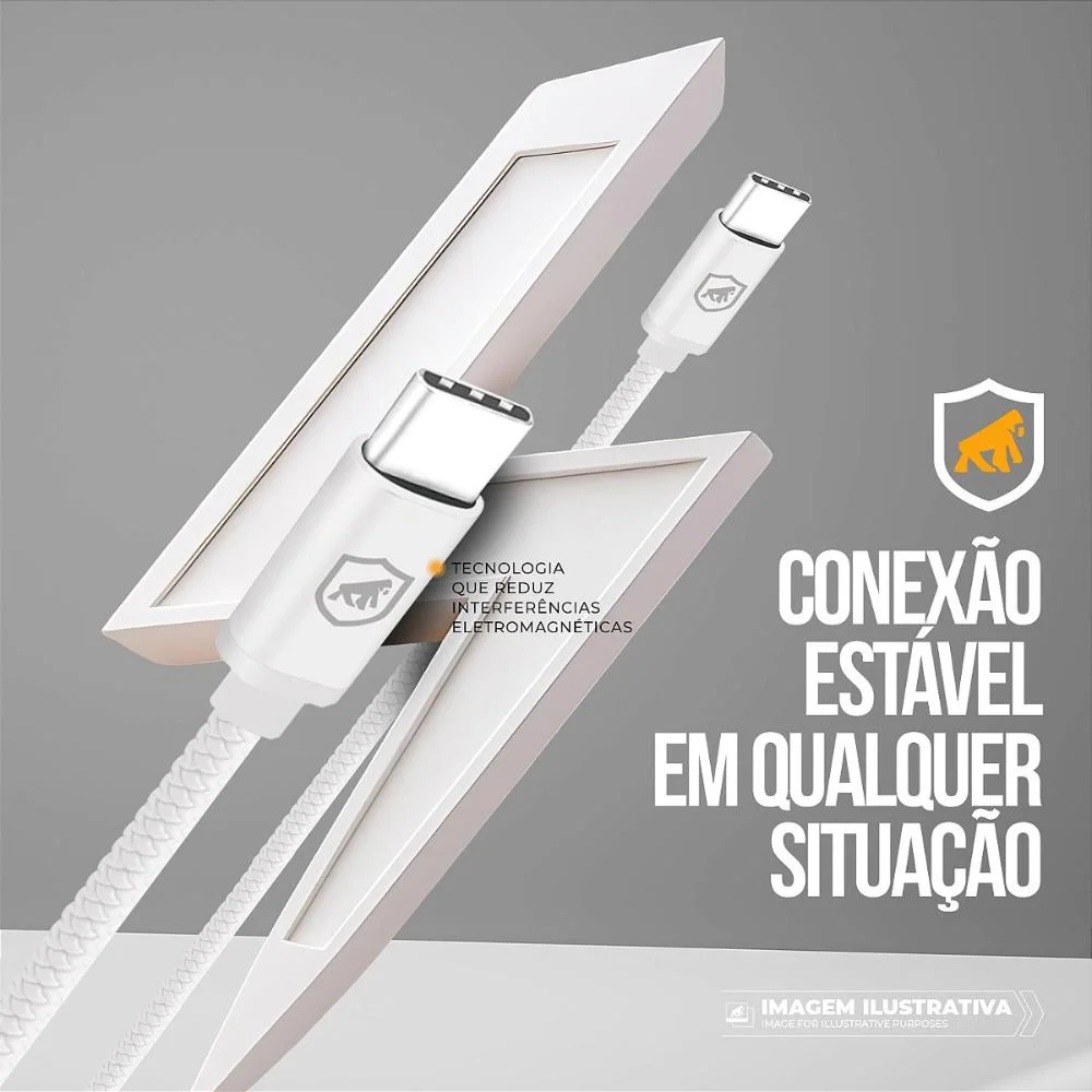 Imagem 3 de 5 do produto Cabo Symetric - Branco - Tipo C / Tipo C - 1,5m - Gshield