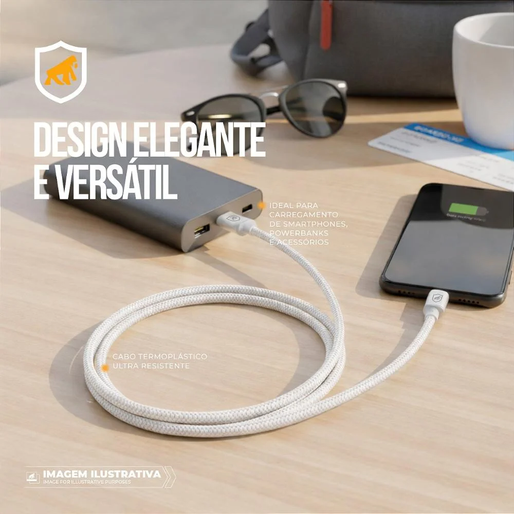 Imagem 4 de 5 do produto Cabo Symetric - Branco - Lightning / Tipo C - 1,5m - Gshield