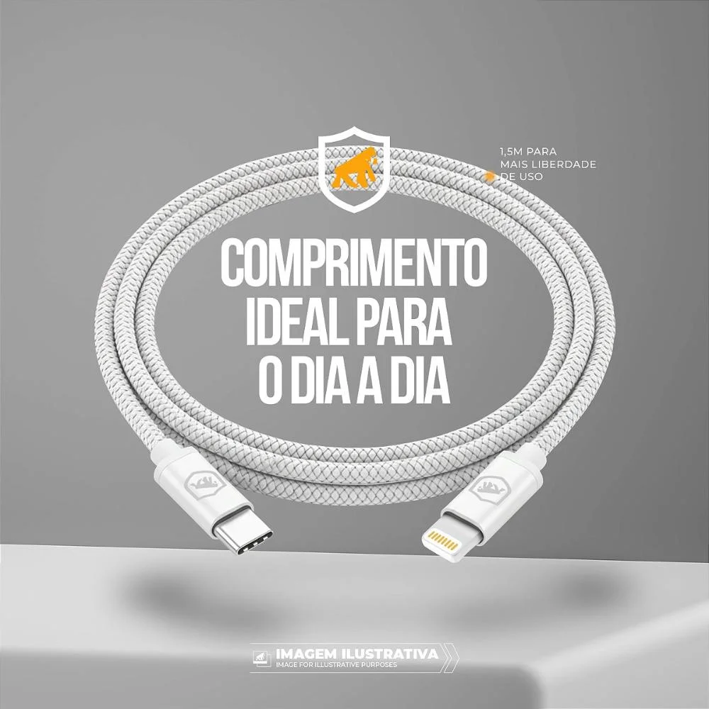 Imagem 5 de 5 do produto Cabo Symetric - Branco - Lightning / Tipo C - 1,5m - Gshield