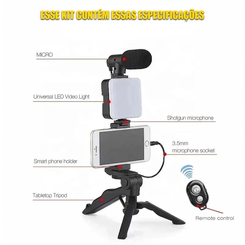 Imagem 2 de 5 do produto Suporte Para Celular Com Luz De LED Microfone Selfie Ay-49