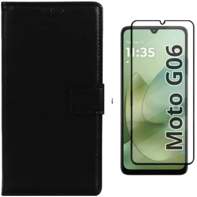 Capinha Capa Carteira Flip Para Moto G06 + Película 3d De Vidro Temperado