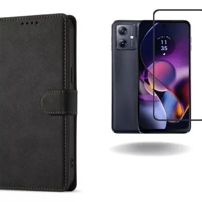 Capinha Capa Carteira Flip Para Moto G54 + Película 3d Vidro Premium