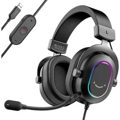 Fone Headset Gamer Fifine Ampligame LED RGB 7.1 Surround Microfone Flexivel H6 Preto