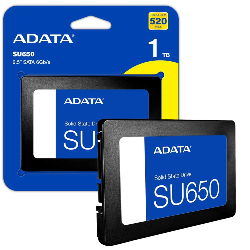 SSD Adata Ultimate Su650 1TB, Sata Iii 6gb/s, 2,5", Leitura Até 520mb/s, Gravação Até 450mb/s - Asu650ss-1tt-r