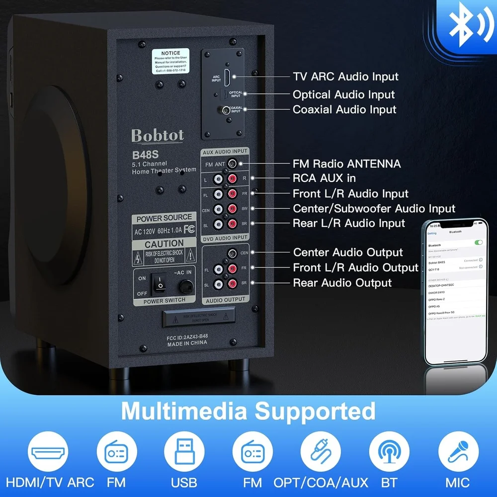 Imagem 2 de 5 do produto Home Theater B48S 5.1 Dolby Atmos Som Surround Graves 110V