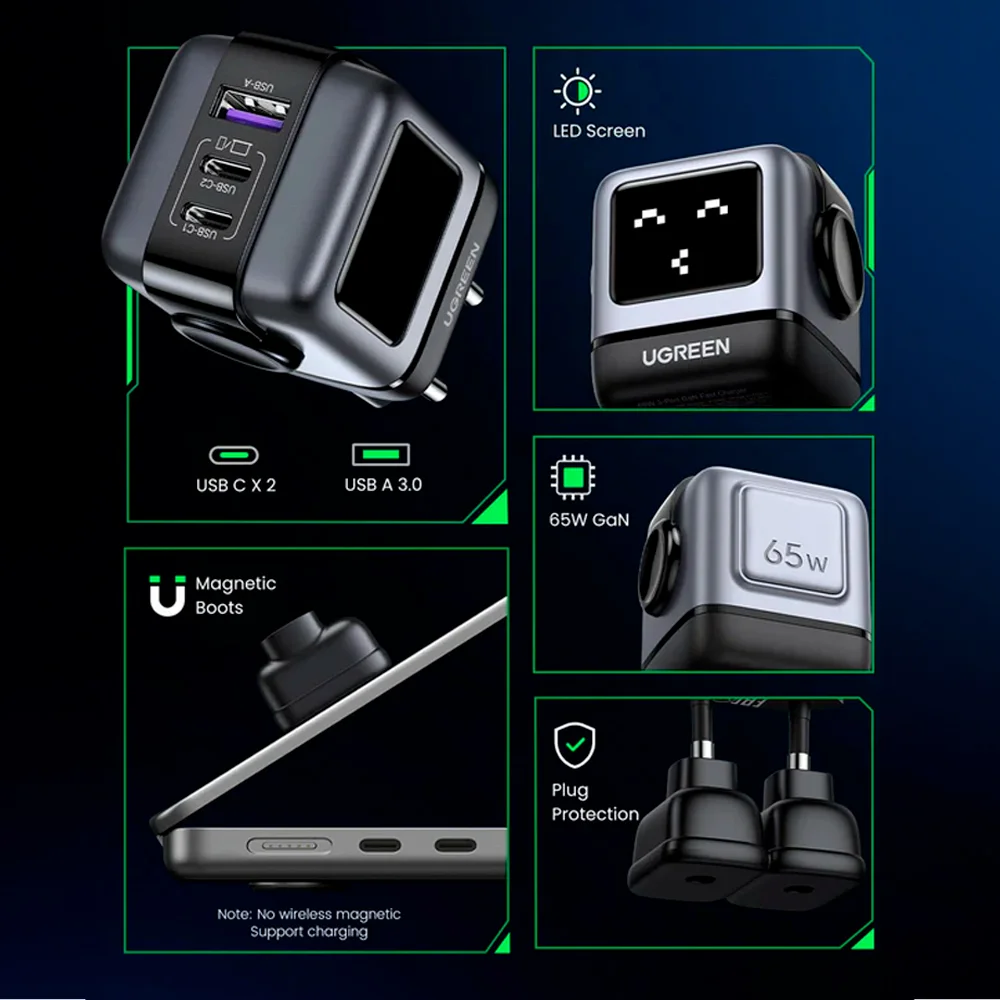 Imagem 2 de 3 do produto Carregador Parede Ugreen 65w Nexode Porta Usb A/c Preto