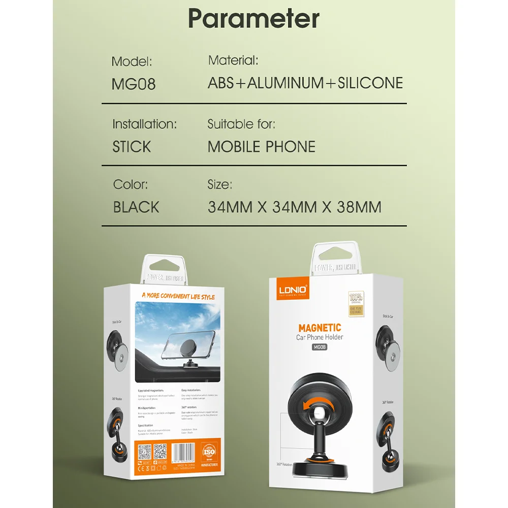 Imagem 4 de 5 do produto Suporte Ldnio Mg08 Magnético Veicular Painel Rotação 360°