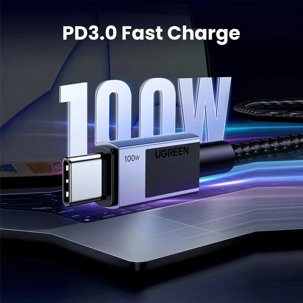 Imagem 3 de 5 do produto Cabo Usb C Ugreen Macho/macho Máx. 100w 1metro Preto