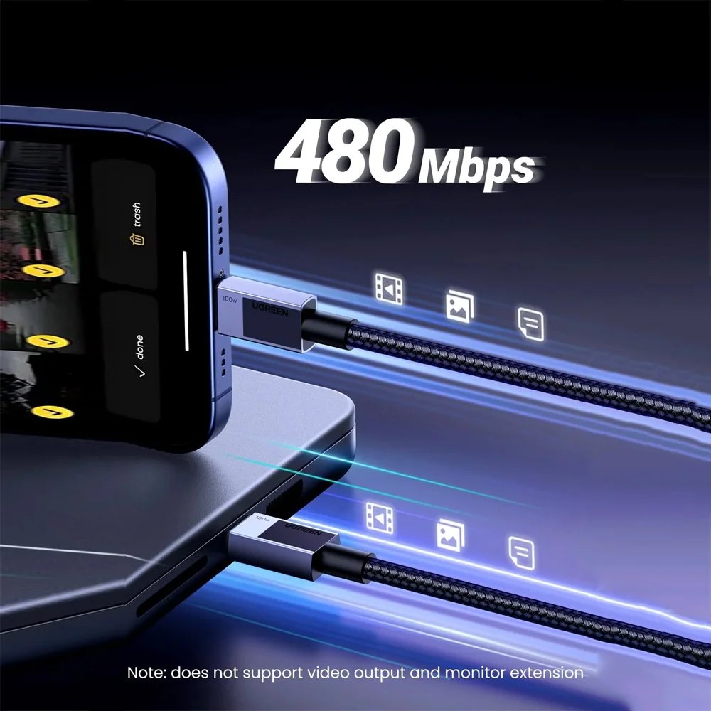 Imagem 4 de 5 do produto Cabo Usb C Ugreen Macho/macho Máx. 100w 1metro Preto