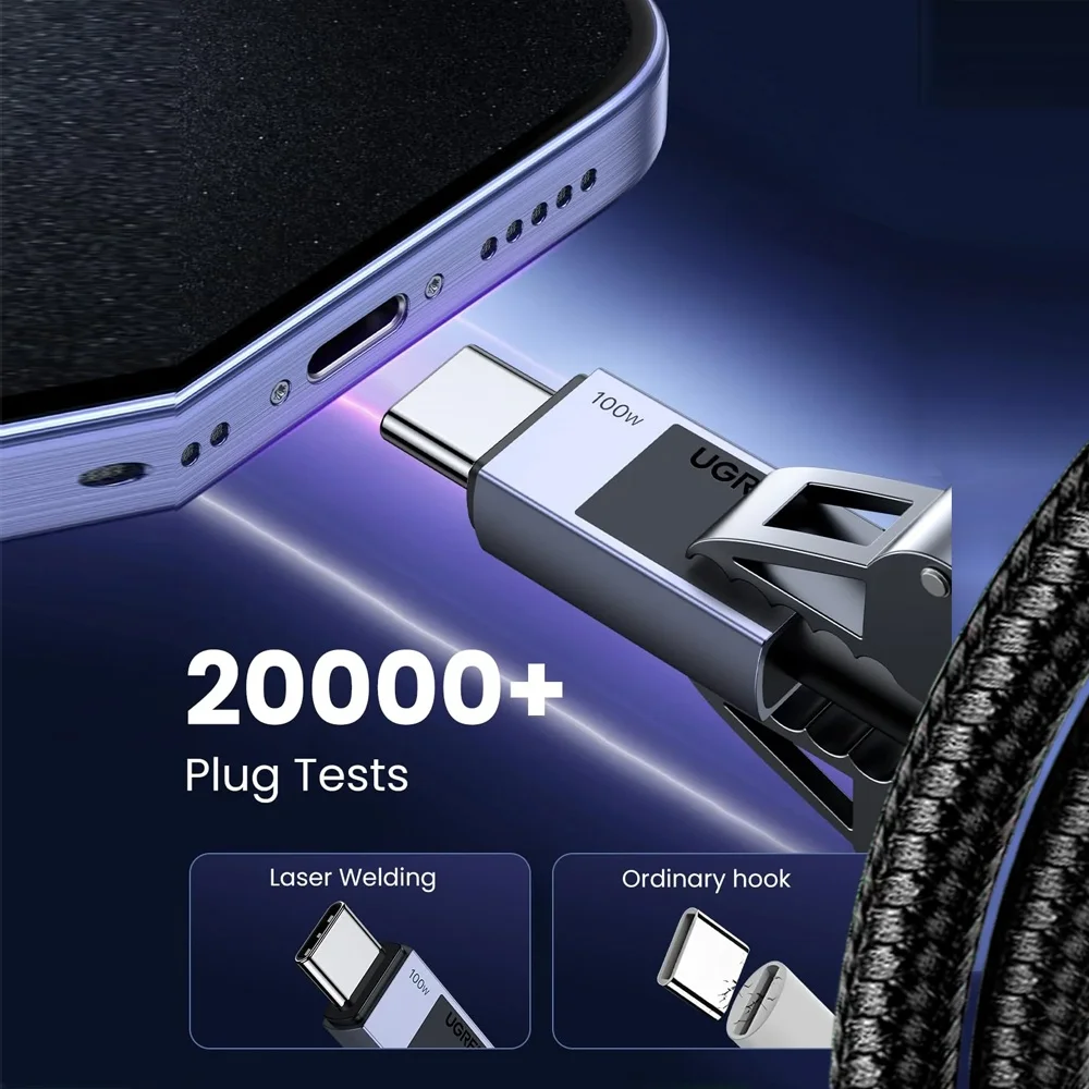 Imagem 5 de 5 do produto Cabo Usb C Ugreen Macho/macho Máx. 100w 1metro Preto