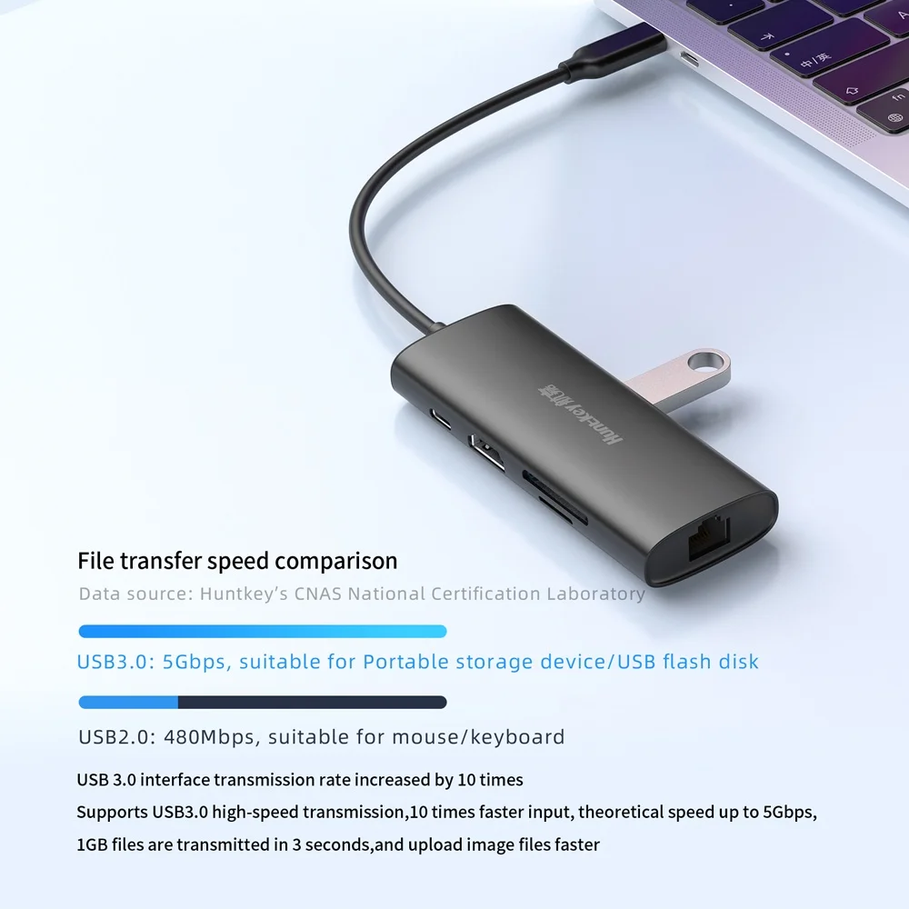 Imagem 4 de 5 do produto Hub Usb C Huntkey 8 In 1 Pd 100w HDMI 4k/30hz Preto
